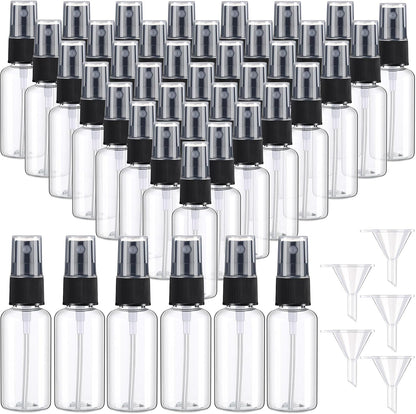 Maxcheck 200 Pcs Mini Clear Spray Bottles 1 oz Plastic Empty Travel Bottle Fine Mist Small Spray Containers with 5 Pcs Funnels Refillable Liquid Travel Container for Perfume Skin Toner (Black)