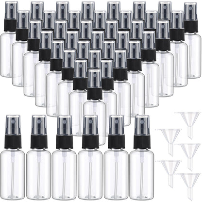 Maxcheck 200 Pcs Mini Clear Spray Bottles 1 oz Plastic Empty Travel Bottle Fine Mist Small Spray Containers with 5 Pcs Funnels Refillable Liquid Travel Container for Perfume Skin Toner (Black)
