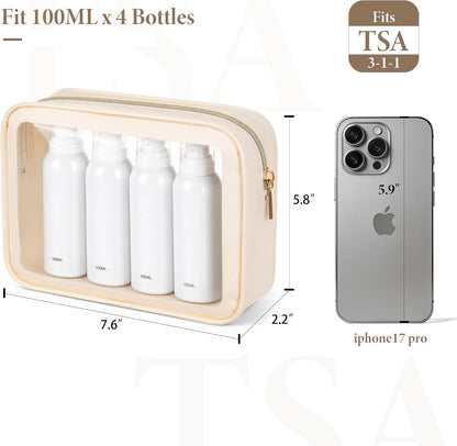 Clear Toiletry Bag, TSA Approved Makeup Bag, 3 Pack, Beige