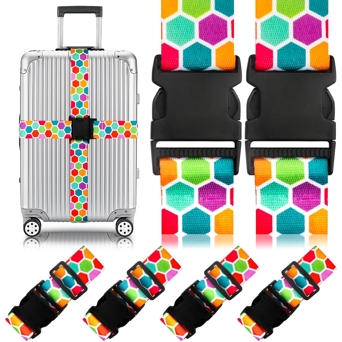 4 Pack Luggage Straps for Suitcases Adjustable Luggage Belt Suitcase Strap Travel Bag Accessories (Scales of Dragon(4 Pack))
