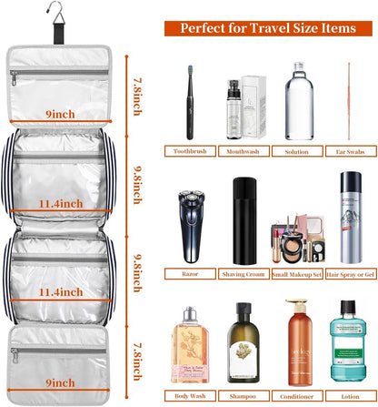 Bosidu Hanging Travel Toiletry Bag,Large Capacity Cosmetic Travel Toiletry Organizer for Women with 4 Compartments & 1 Sturdy Hook,Perfect for Travel/Daily Use/Christmas