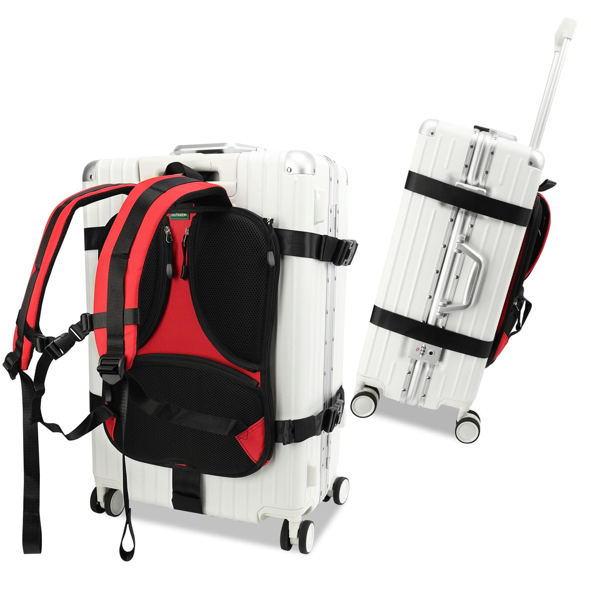 Heavy-Duty Backpack Carrying Straps System for 22-30 Inch Suitcase Luggage Hardcase for Adventure Travel Cobble Stone Streets Stair - L