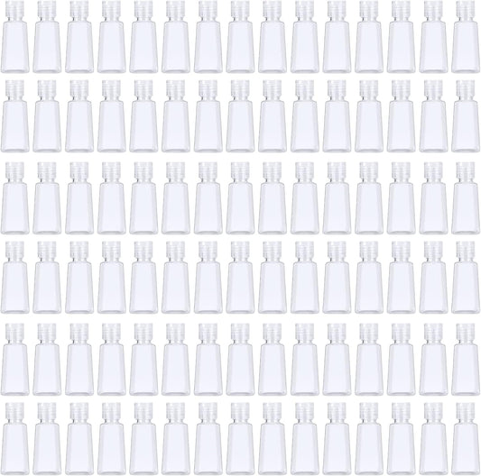 JAPCHET 100 PCS 1 oz Clear Plastic Travel Bottles with Flip Cap, Travel Size Refillable Flip Top Bottles, Small Portable Flip Cap Containers for Liquid, Lotion, Essential Oils, Shampoo and Toiletries