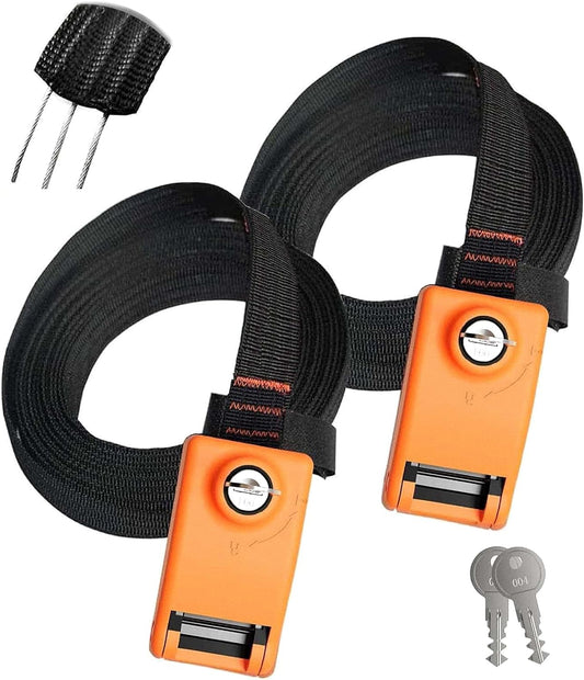2 Pack Lockable Tie Down Strap, with 3 Stainless Steel Cables, for Lashing Locking Kayak, Bike, Surfboard, 10 Feet Each