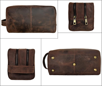 Leather Travel Toiletry Bag for Men, Full Grain Cosmetic Dopp Kit Organizer