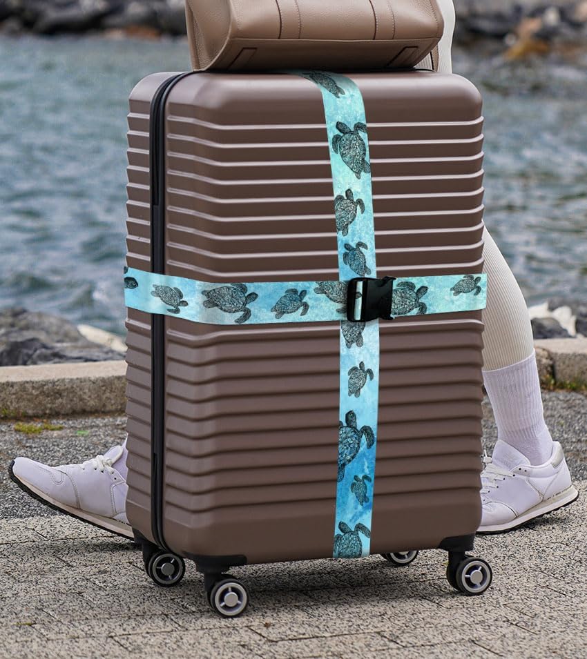 WIRESTER Set of 2 Adjustable Luggage Straps With Buckle, Travel Secure Belt for Suitcase Baggage, Luggage Accessories - Ocean Sea Turtle