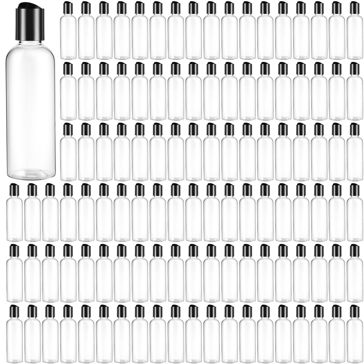 Roshtia 100 Pcs 3.4 oz Travel Bottles Clear Plastic Refillable(Black)