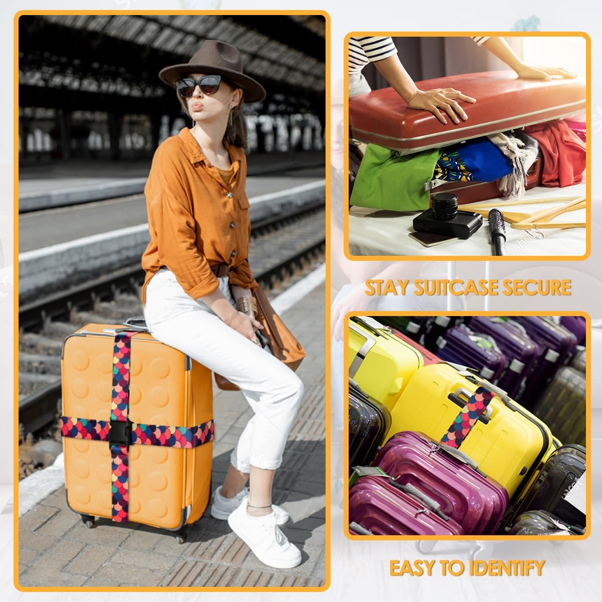 4 Pack Luggage Straps for Suitcases Adjustable Luggage Belt Suitcase Strap Travel Bag Accessories (Scales of Dragon(4 Pack))