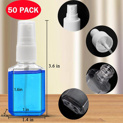50 Pack 1 oz/30ml Empty Mini Clear Plastic Spray Bottles With Lid Fine Mist Travel Size Bottle Refillable Liquid Containers for Cosmetics,Perfumes，Sample，Eyeglass Cleaner,30pwbj