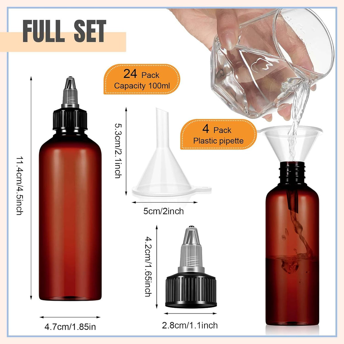 Barydat 24 Pcs 3 oz Squeeze Applicator Bottles for Hair Oiling, Amber