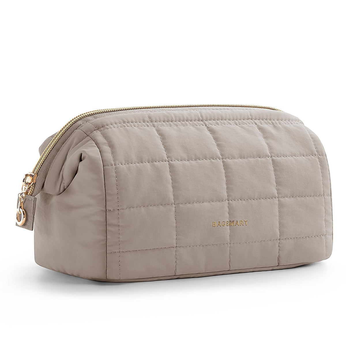 BAGSMART Makeup Bag Travel Toiletry Bag, Wide-open Zipper Pouch, Greige