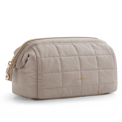 BAGSMART Makeup Bag Travel Toiletry Bag, Wide-open Zipper Pouch, Greige