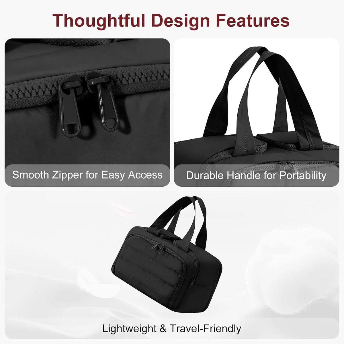 Travel Makeup Bag, Portable Travel Bag with Hanging Hook for Women, Waterproof and Hanging Toiletry Bags Travel Organizer Accessories for Travel Essentials,Black