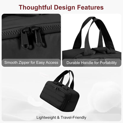 Travel Makeup Bag, Portable Travel Bag with Hanging Hook for Women, Waterproof and Hanging Toiletry Bags Travel Organizer Accessories for Travel Essentials,Black