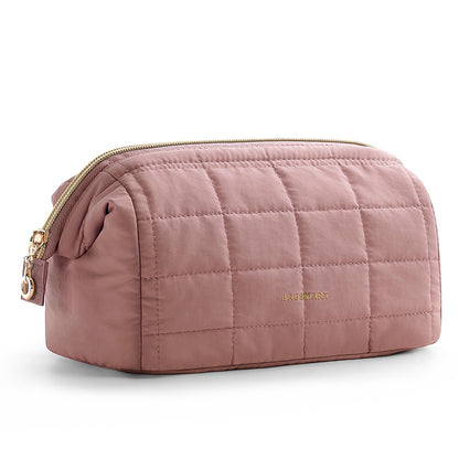 BAGSMART Makeup Bag Travel Toiletry Bag, Wide-open Zipper Pouch, Greige