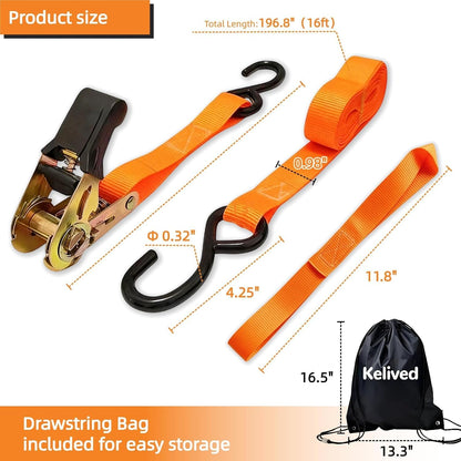Ratchet Tie Down Straps 8PK, 1in x 16ft, 1740lb Break Strength