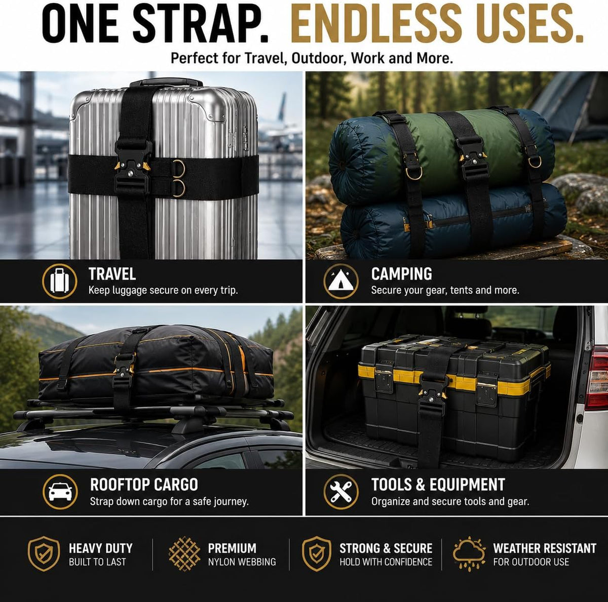Metal Buckle Heavy Duty Luggage Straps, 2 Pack 10ft x 2in Tie Down Straps