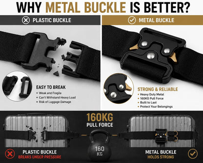 Metal Buckle Heavy Duty Luggage Straps, 2 Pack 10ft x 2in Tie Down Straps