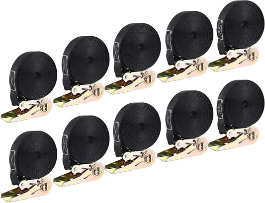 LIFERUN 10-Pack 1 in x 20 ft Endless Ratchet Straps, 1760 lb, Black