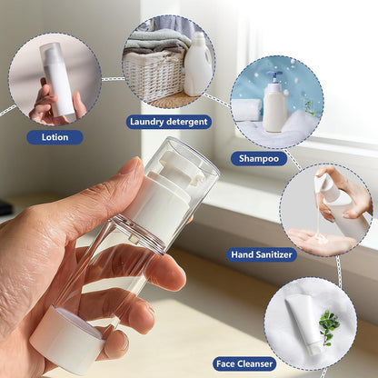 30 Pcs Clear Airless Pump Bottles Refillable Cosmetic Travel Size Dispenser Vacuum Plastic Travel Bottles Empty Lotion Pump Dispenser Liquid Toiletry Container