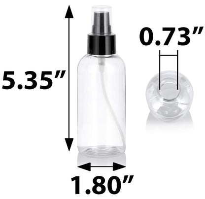 JUVITUS 4 oz / 120 ml Clear Plastic PET Boston Round Bottle (BPA Free) with Black Treatment Pump (12 pack)
