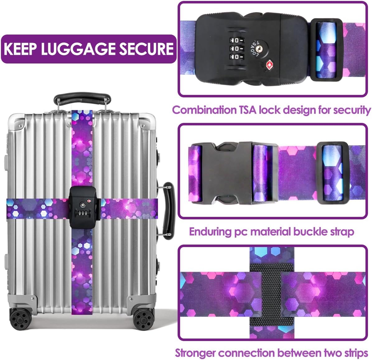 TSA Adjustable Travel Luggage Strap Suitcase Belt Travel Bag Accessories 1.96 in W x 6.23 ft L