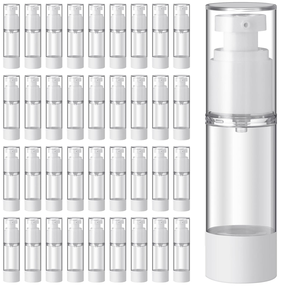 Sabary 60 Pcs Clear Airless Pump Bottles Refillable Cosmetic Travel Size Dispenser Vacuum Plastic Travel Bottles Empty Lotion Pump Dispenser Liquid Toiletry Container(1 oz)