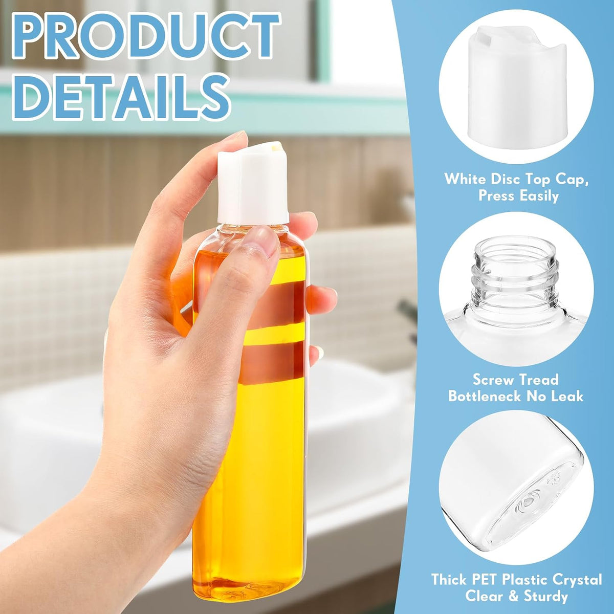 Domensi 24 Pcs Plastic Travel Bottles for Toiletries, 6.8oz, White