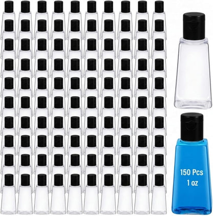 LemonRoad 150 Pcs 1 oz Travel Bottles Flip Cap Empty Bulk, Black Lid
