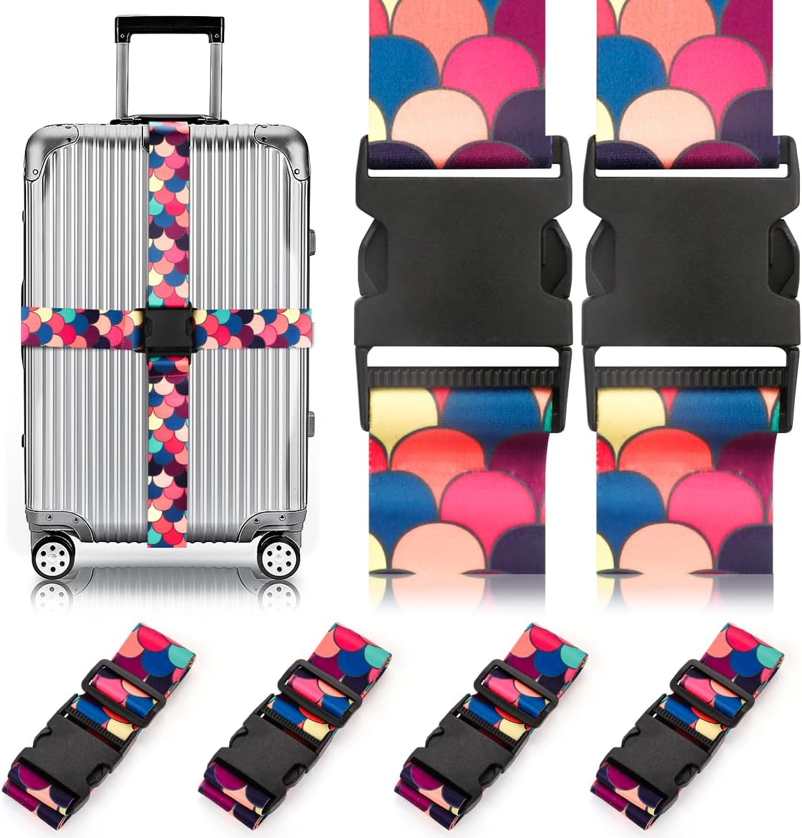 4 Pack Luggage Straps for Suitcases Adjustable Luggage Belt Suitcase Strap Travel Bag Accessories (Scales of Dragon(4 Pack))