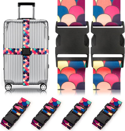 4 Pack Luggage Straps for Suitcases Adjustable Luggage Belt Suitcase Strap Travel Bag Accessories (Scales of Dragon(4 Pack))