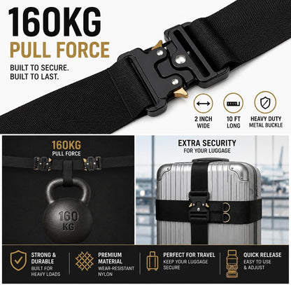 Metal Buckle Heavy Duty Luggage Straps, 2 Pack 10ft x 2in Tie Down Straps