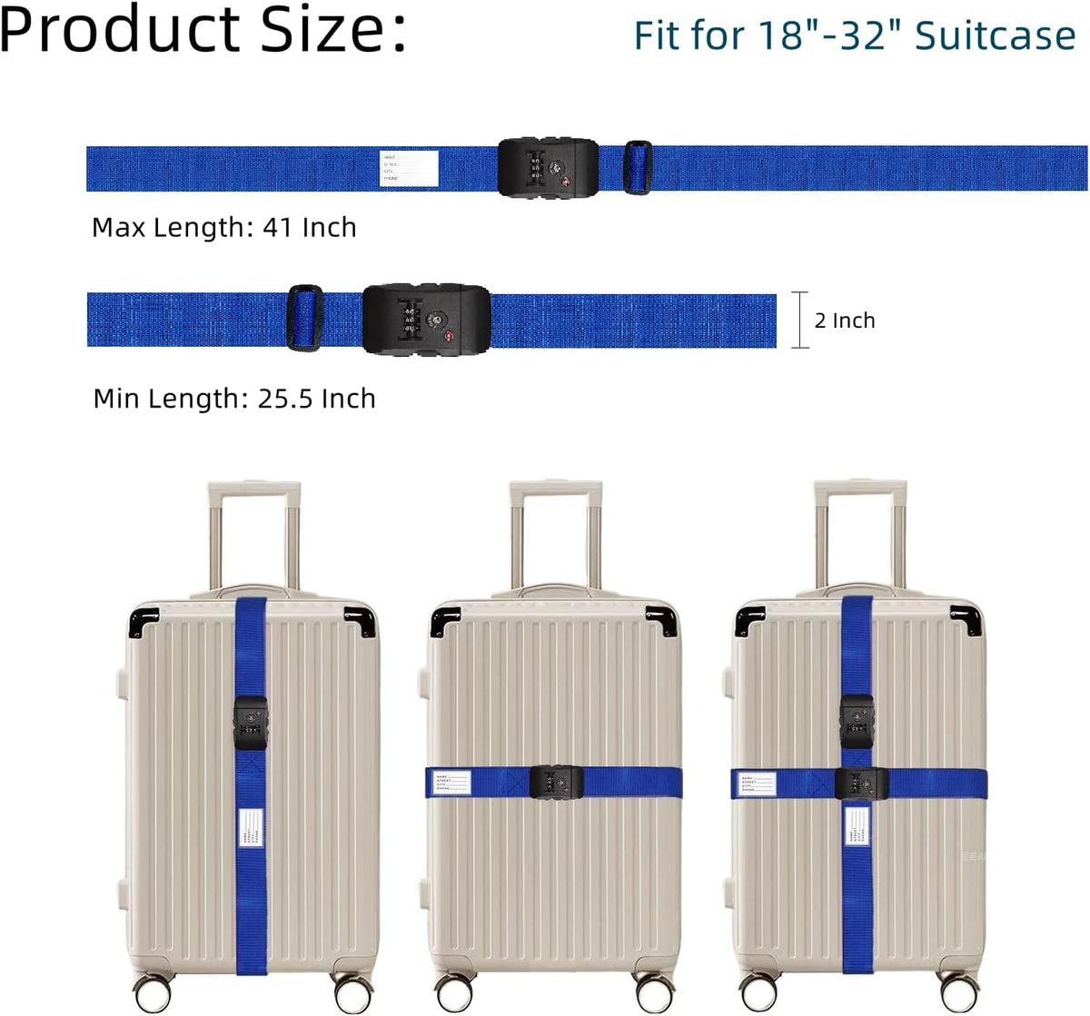 Travel Luggage Strap Adjustable Suitcase Packing Belt with TSA Combination Lock(Rainbow 2 Pack)