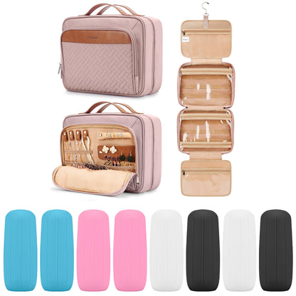 COOSKY Travel Hanging Toiletry Bag for Women, Cruise Ship Essentials, with Jewelry Organizer, Extra Large Makeup Dopp Kit, Waterproof Cosmetic Bags, Toiletries Kit Set with Trolley Belt, Blue