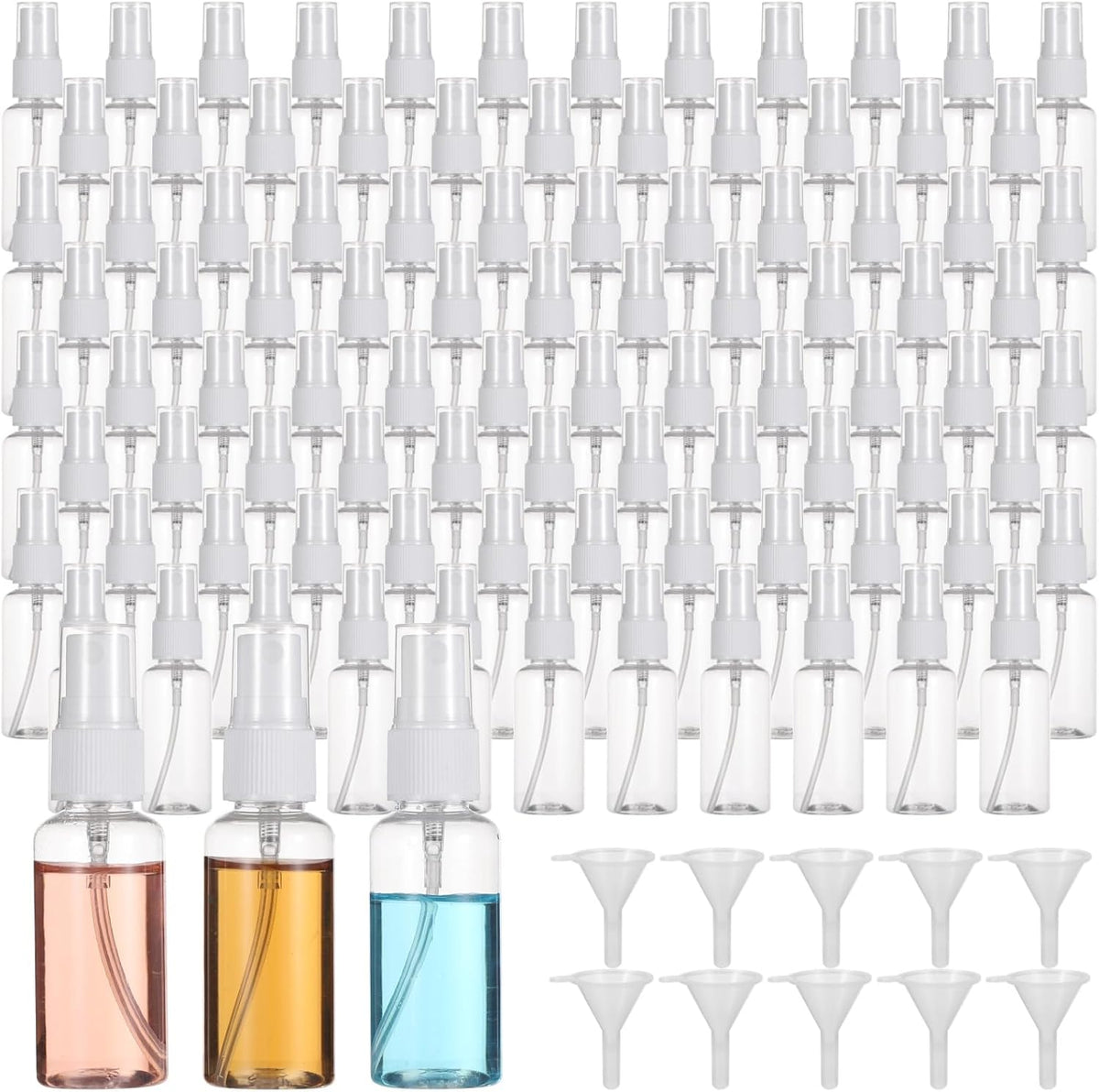 OMISTAR 200 PCS 1 oz Mini Small Spray Bottle - 30ml Transparent Plastic Travel Spray Bottles for Perfume Cosmetic, Travel Size with 5 Funnels, Convenient Refillable, Leak-proof Design