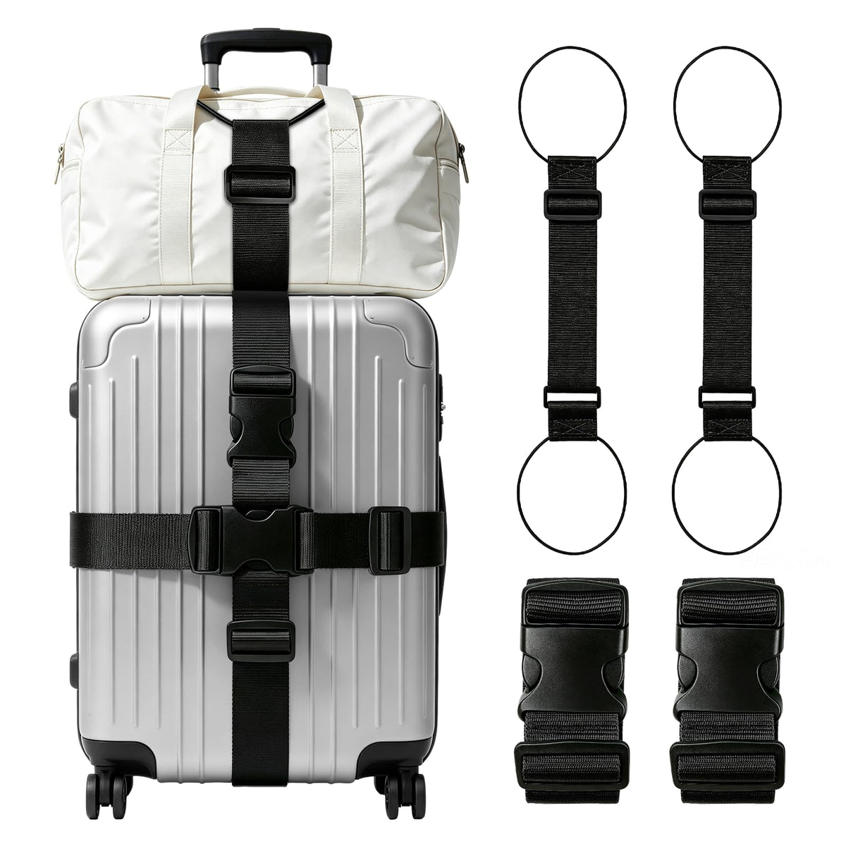 4-Pack Luggage Straps for Suitcases with 2 Connector Strap