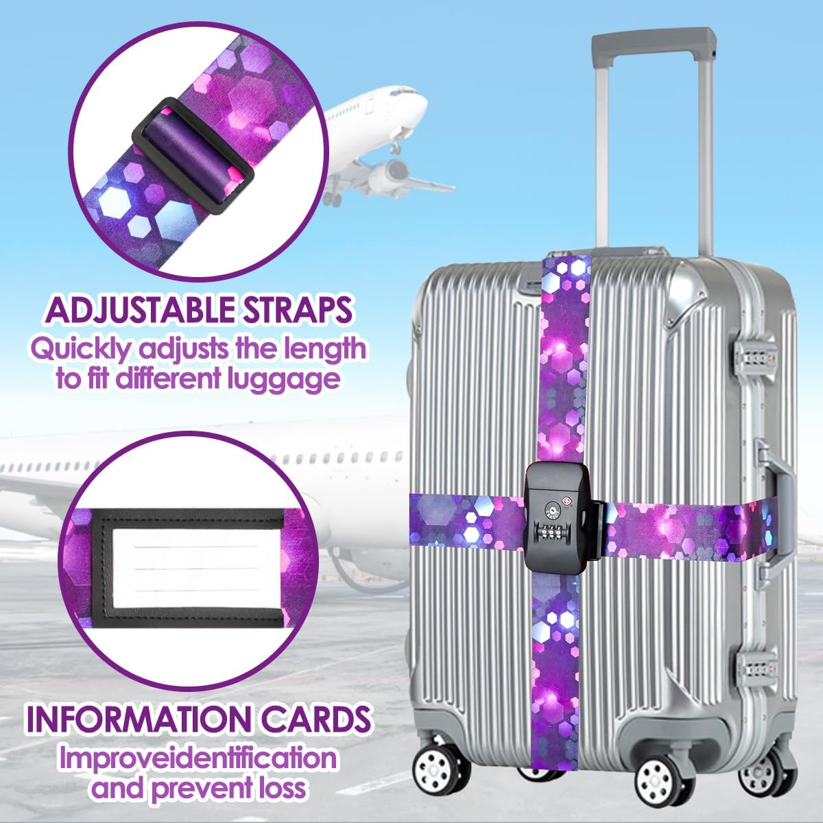 TSA Adjustable Travel Luggage Strap Suitcase Belt Travel Bag Accessories 1.96 in W x 6.23 ft L