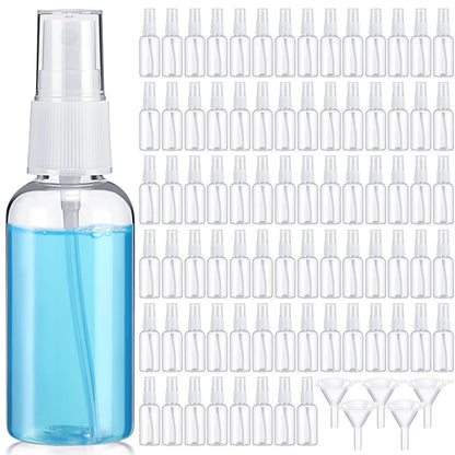 Uiifan 100 Pcs Mini Clear Spray Bottles 1 oz Small Empty Plastic Fine Mist Spray Bottles with Small Funnels for Essential Oils Travel Alcohol Perfumes