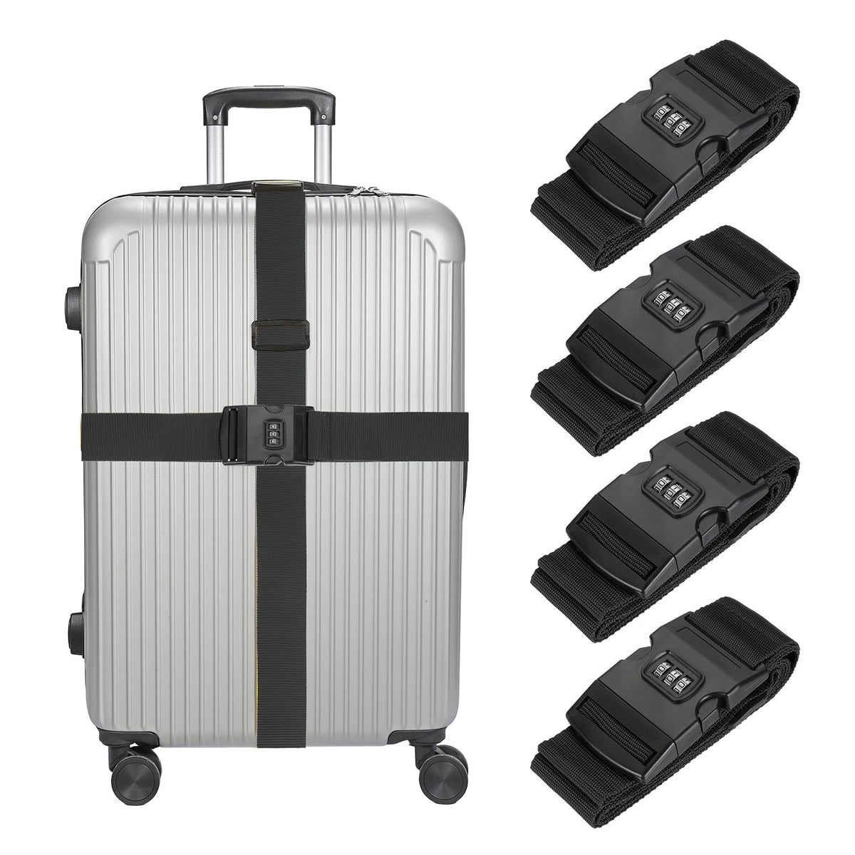 MECCANIXITY Luggage Straps with Combination Lock Adjustable Suitcase Belt Strap for Suitcase Briefcase Backpack Travel, Gray-Orange, Pack of 4
