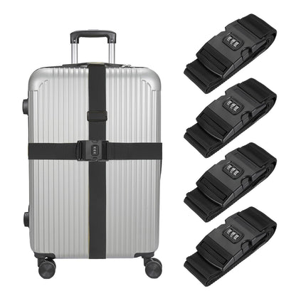 MECCANIXITY Luggage Straps with Combination Lock Adjustable Suitcase Belt Strap for Suitcase Briefcase Backpack Travel, Gray-Orange, Pack of 4