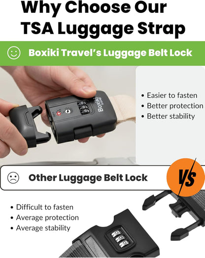 TSA Approved Luggage Straps Light Beige Set of 2 Anti-Burst Adjustable Polyester Suitcase Belts with 3-Dial Combination Lock, 190cm Heavy-Duty Travel Strap Prevents Accidental Opening