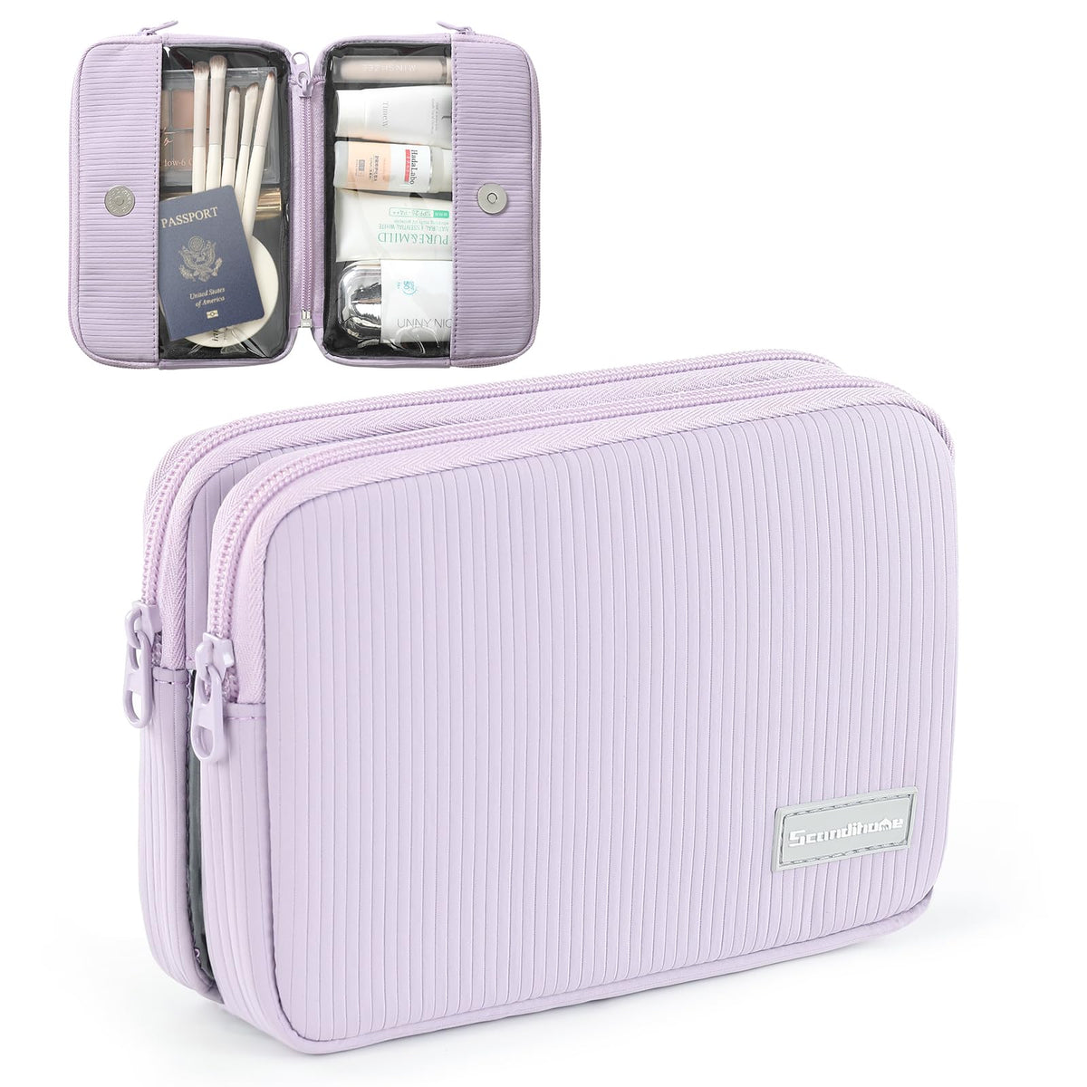 Rectangle Double Detachable Travel Pouch, 2-in-1 Two-Sided Makeup Bag for Women, Clear-Side Cosmetic Organizer for Beauty, Tech Accessories and Travel Essentials