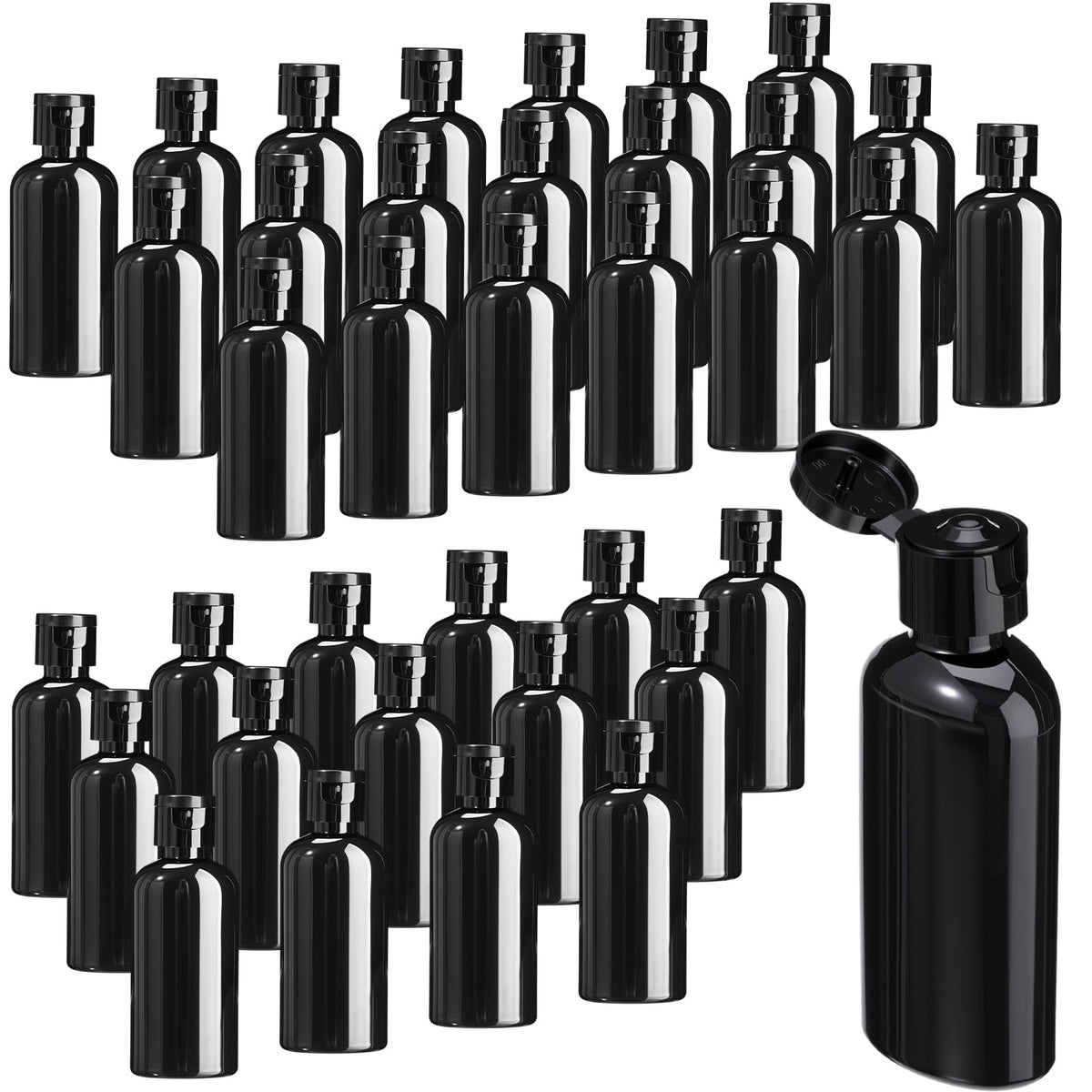 Domensi 50 Pcs 3.4 oz Black Travel Squeeze Bottles with Lids