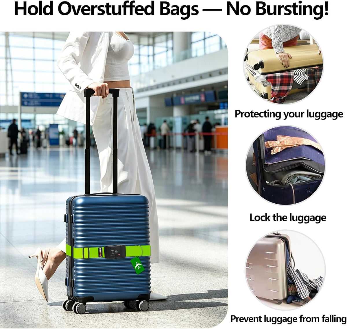 BILIONE Luggage Straps TSA Approved, Suitcase Belt with TSA Lock (2PCS)