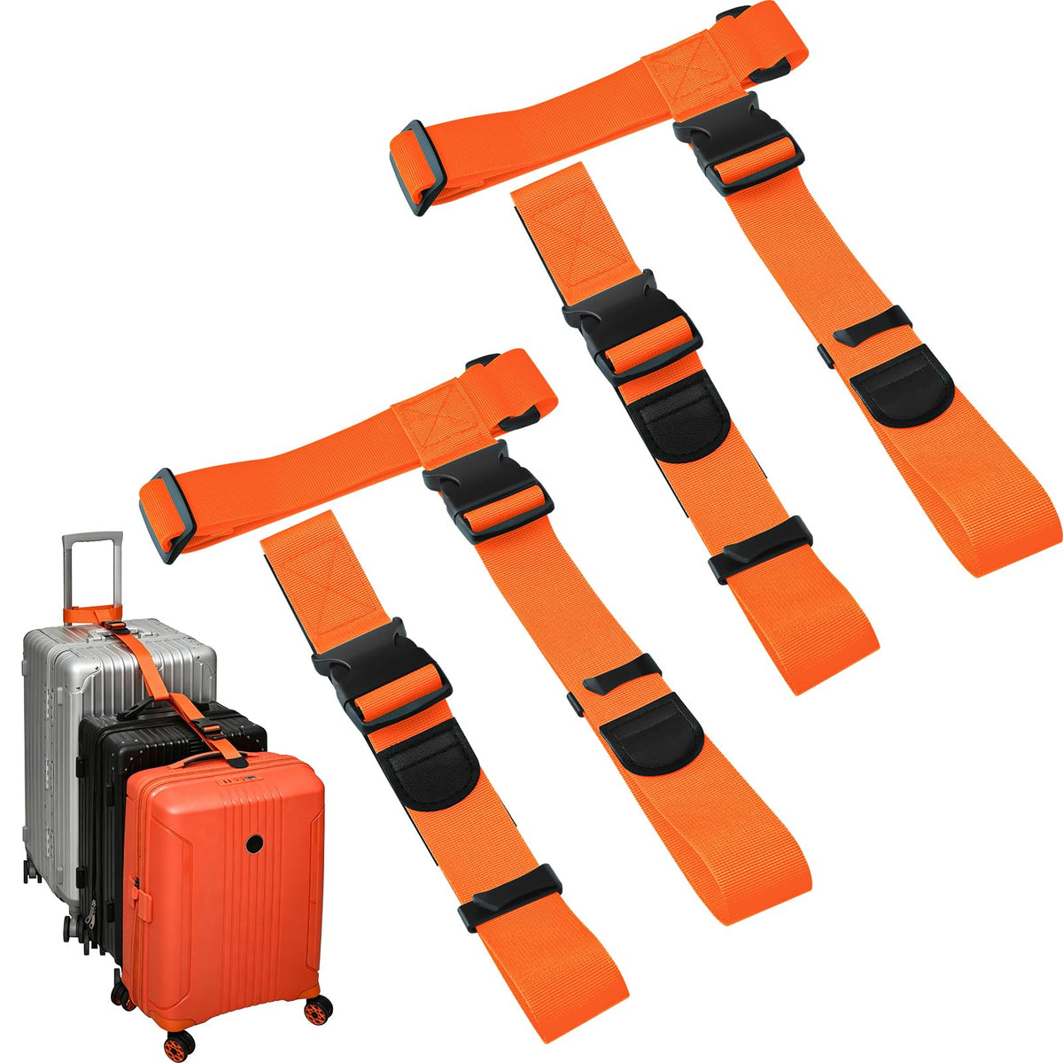 BILIONE 4 Pack Luggage Connector Straps,Connect 3 Suitcases ＆ Add A Bag