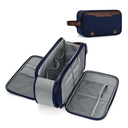 Wedama Toiletry Bag for Men, Medium Hanging Travel Toiletry Bag, Extra Electronic Organizer Bag Waterproof Travel Bag for Toiletries with PU Handle for Travel Business Trips Swim Camping, Black&Brown