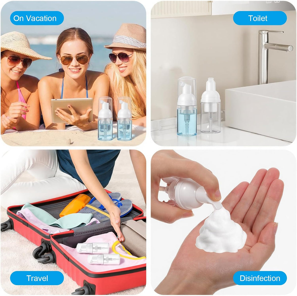 30 Pcs 1 Oz/30 ml Refillable Empty Foam Pump Bottles, Clear Plastic Travel Size Mini Dispensers for Cosmetics and Soap