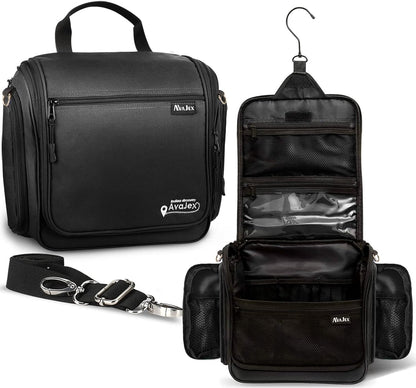 AvaJex Travel Toiletry Bag for Men - Large Dopp Kit (10.6"x10.6"x3.2") - Hanging Waterproof Mens Hygiene Organizer Bag with XXL Metal Swivel Hook, Sturdy Zippers and 19 Compartments for Toiletries