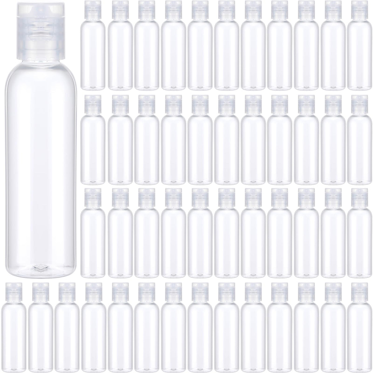 Zhehao 200 Pcs 2 oz Clear Plastic Empty Bottles with Lids(Black Cap)