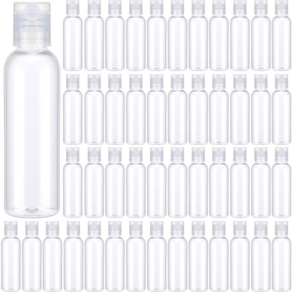 Zhehao 200 Pcs 2 oz Clear Plastic Empty Bottles with Lids(Black Cap)
